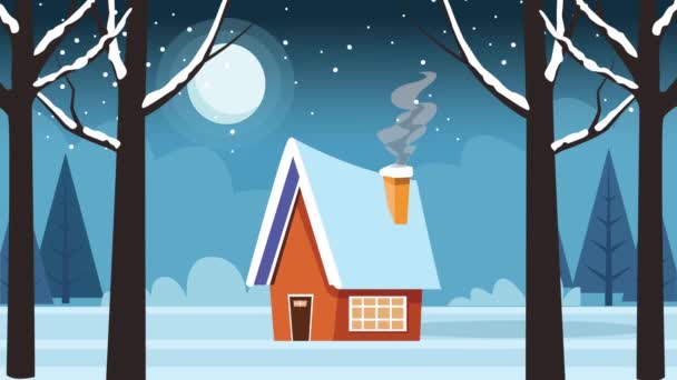 Feliz cartão de Natal alegre com casa na neve — Vídeo de Stock