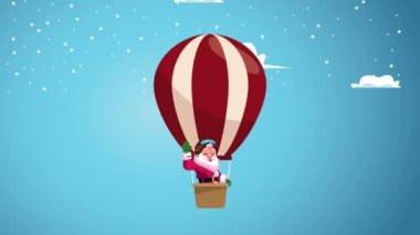 Mutlu Noeller, Noel Baba ve balon içinde sıcak Noel kartı.