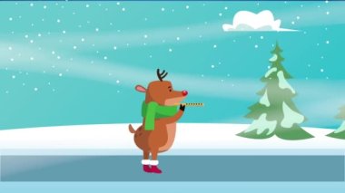 Geyik flüt çalarken mutlu noel kartları