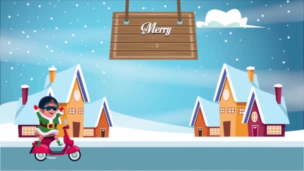 Felice auguri di Natale con elfo in moto — Video Stock