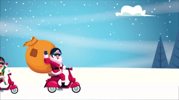 Feliz cartão de Natal alegre com Papai Noel na motocicleta — Vídeo de Stock