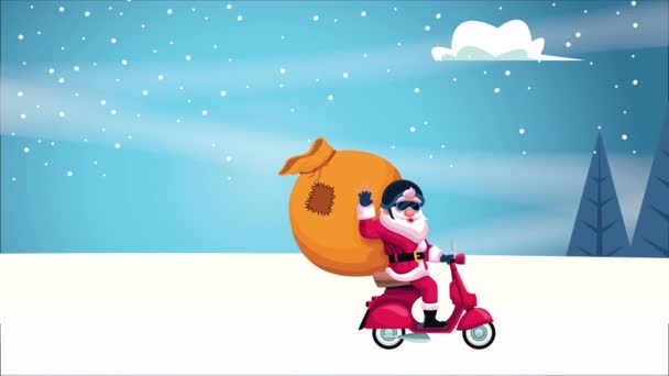 Feliz cartão de Natal alegre com Papai Noel na motocicleta — Vídeo de Stock