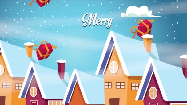 Šťastné veselé vánoční přání s domy ve sněhu — Stock video