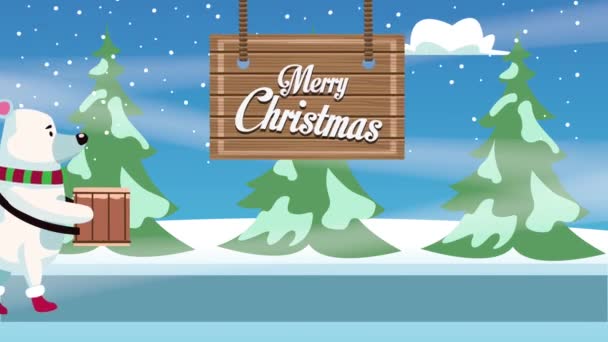 Šťastné veselé vánoční přání s medvědem hraje na buben — Stock video