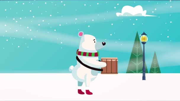 Feliz cartão de Natal alegre com urso tocando tambor — Vídeo de Stock