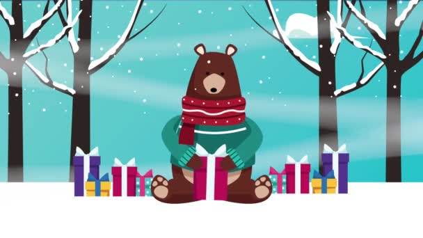Feliz feliz tarjeta de Navidad con oso grande — Vídeo de stock