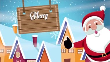 Mutlu noel kartları Noel baba ve evlerle