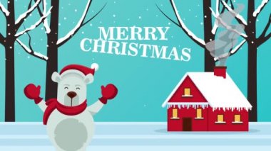 Kutup ayısı ve ev ile mutlu noel kartları