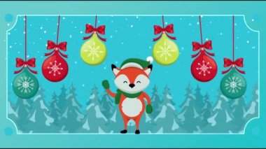 Tilki ve toplarla mutlu noel kartları