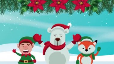 Elaf ve karakterlerle mutlu noel kartları.