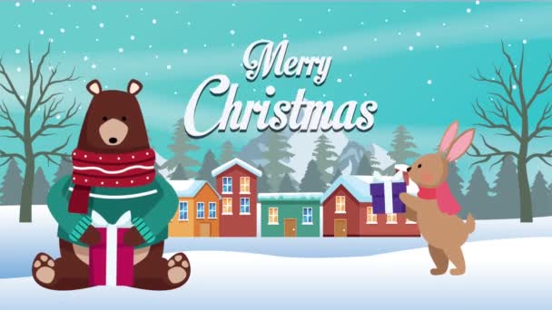 Szczęśliwa kartka świąteczna z dużym niedźwiedziem — Wideo stockowe