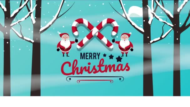 サンタ・クラスと杖を持つ幸せなメリークリスマスカード — ストック動画