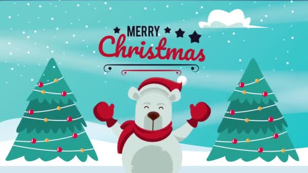 Glad god jul kort med isbjörn — Stockvideo