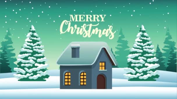 Feliz feliz feliz tarjeta de Navidad con la casa — Vídeos de Stock