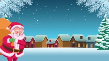 Noel Baba ve kar manzaralı Reinder 'la mutlu noel kartları.