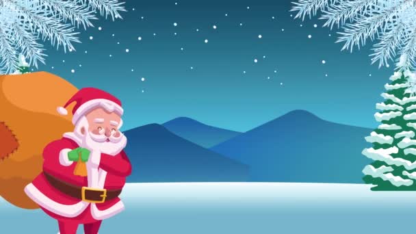 Feliz tarjeta de felicitación de Navidad con elfos y santa claus — Vídeo de stock