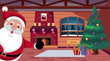 Mutlu noel kartları ve evde Noel baba var.