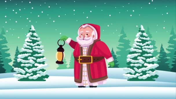 Joyeuse carte de Noël avec lanterne de levage Santa Claus — Video