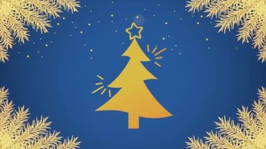 Altın çam ağacıyla mutlu noel kartları