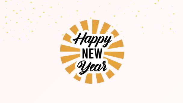 Feliz ano novo lettering quadro circular cartão — Vídeo de Stock