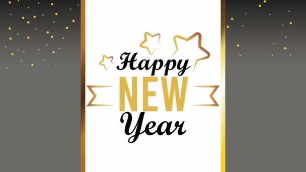 Happy new year lettering card with golden stars — Stock Video