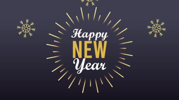 Happy new year lettering card with golden snowflakes — Stock Video