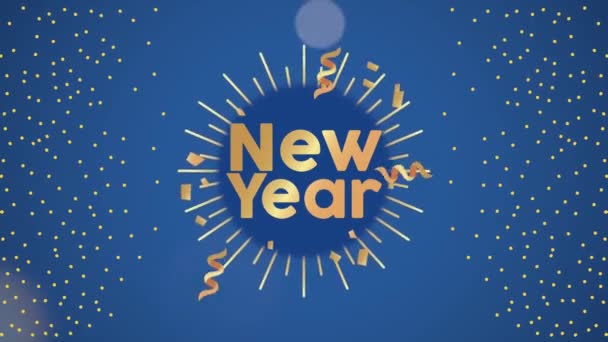 Happy new year lettering card in golden circular frame — стоковое видео