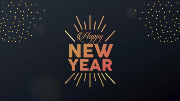 黄金のバーストと幸せな新年のレタリングカード — ストック動画