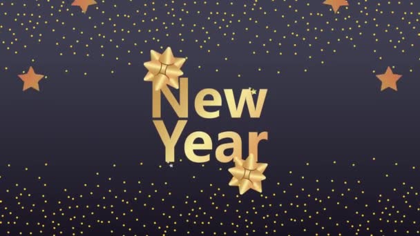 Feliz año nuevo tarjeta con copos de nieve de oro — Vídeo de stock
