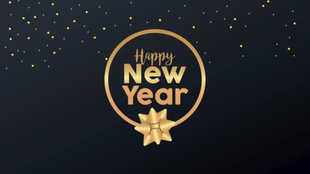 Szczęśliwego Nowego Roku kartka z literami ze złotym łukiem — Wideo stockowe