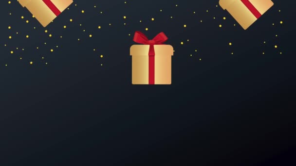 Cartão de ano novo feliz com presentes dourados — Vídeo de Stock