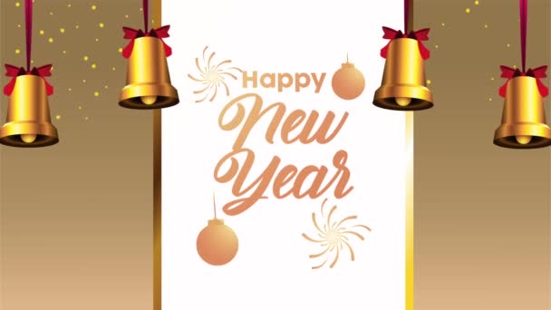 Šťastný nový rok psaní karty se zlatými zvonky — Stock video