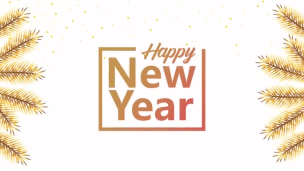 Gott nytt år bokstäver kort med gyllene blad ram — Stockvideo