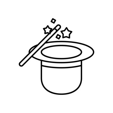 sihirbaz şapkası ve değnek çizgi simgesi