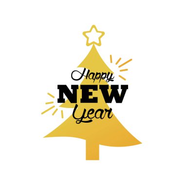Altın yılbaşı ağacının olduğu mutlu yeni yıl kartpostalları