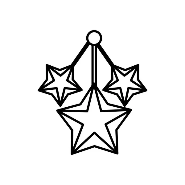 Złote gwiazdki wiszące dekoracji linii styl ikona — Wektor stockowy