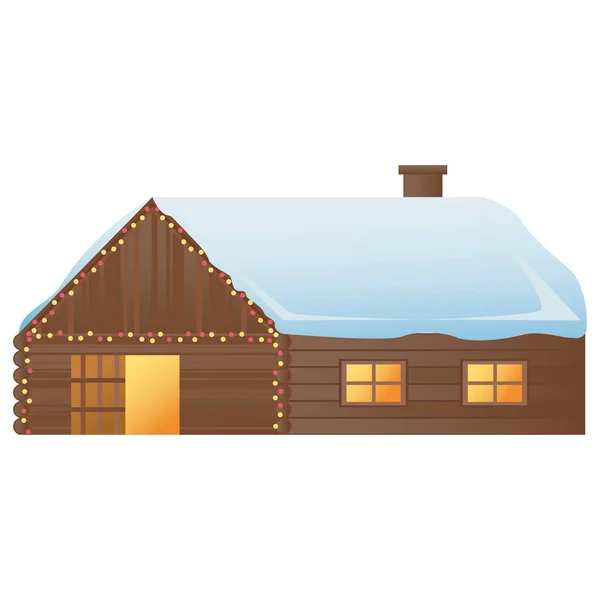 Maison en bois avec neige dans le toit — Image vectorielle
