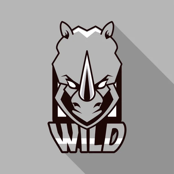 Nashornkopf Tier Emblem Symbol und wildes Wort — Stockvektor