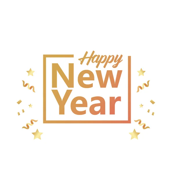 Boldog új évet arany betű konfettivel négyzet alakú keretben — Stock Vector