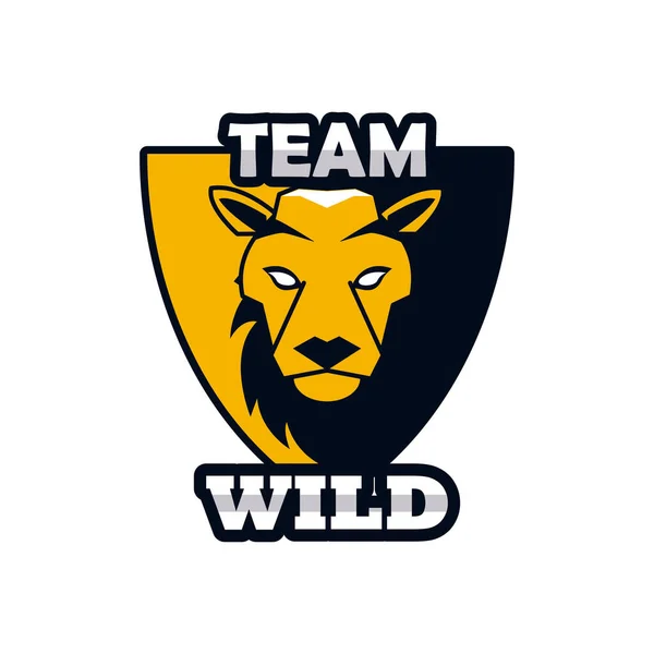 Löwe in Schild Kopf Tier Emblem Symbol mit Team wilden Schriftzug — Stockvektor