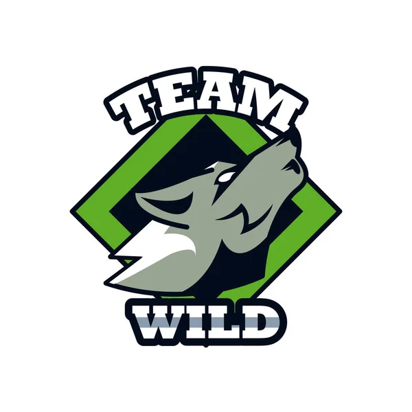 Wolf heult Kopf Tier Emblem Symbol mit Team wilden Schriftzug — Stockvektor