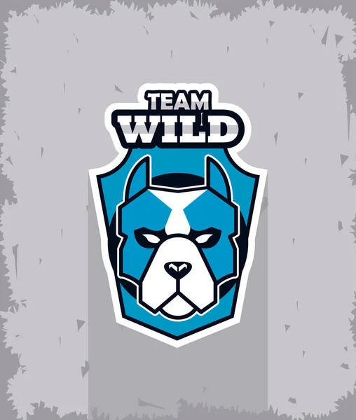 Hundekopf Tier Emblem Symbol mit Team wilden Schriftzug — Stockvektor