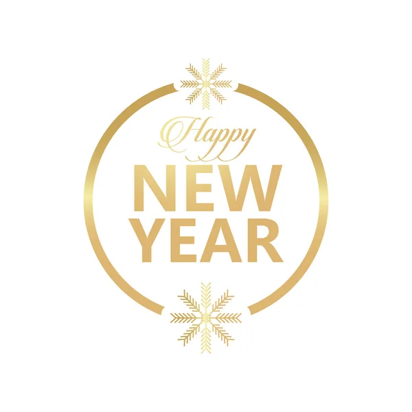 Boldog új évet arany betűk hópelyhek kör alakú keretben — Stock Vector