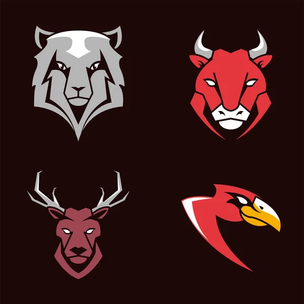 Pacote de quatro cabeças animais emblemas ícones — Vetor de Stock