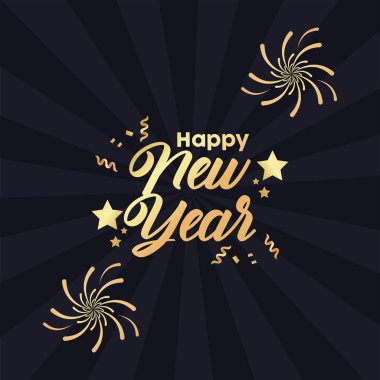 Yeni yılın kutlu olsun. Siyah arka planda havai fişekler var.