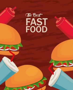 Ketçaplı hamburger ve soda. Lezzetli fast food ikonu.