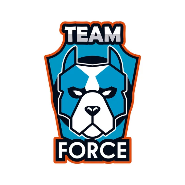 Ícone de emblema animal cabeça de cão com lettering força da equipe — Vetor de Stock