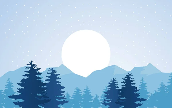 Piękno niebieski zima krajobraz scena ze słońcem i lasem — Wektor stockowy