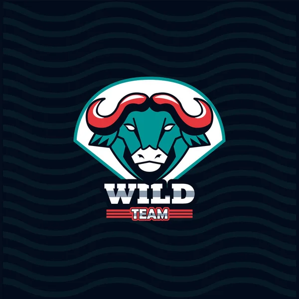 Büffelkopf Tier Emblem Symbol mit Team wilden Schriftzug — Stockvektor