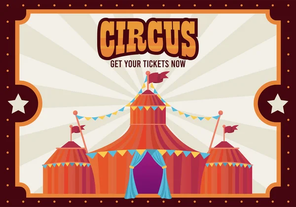 Carpa de circo con cartel de entretenimiento de letras — Vector de stock